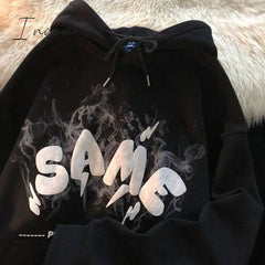 Ingvn - Retro little horns design sense oversize hooded sweater women fall/winter new loose lazy style student couple top clothes