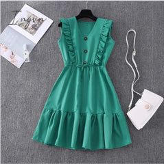 Ingvn - Women Summer Dress Casual Boho Beach Ruffles Mini Dress Party Sexy V-Neck High Waist Female Dresses
