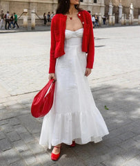 Female Beach Style Dress White Sling Sleeveless Backless Lace-Up Decoration Zipper Summer Fashion Women Long Dresses