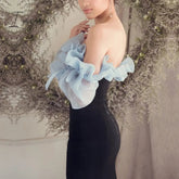 Ingvn - New Winter Women Long Sleeve V Neck Club Dress Sexy Ruffles Off Shoulder Lace Patchwork Celebrity Runway Party Dress