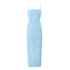 Sexy Elegant Women Floral Embroidery Lace Sling Long Dress Romantic Female Package Hips Evening Party Maxi Robe Summer