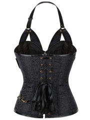 Plus Size Gothic Floral Jacquard Corset Body Shaper - Firm Tummy Control, Adjustable Lace-Up & Chain Decor - Silhouette-Sculpting Zipper Shaper for Women