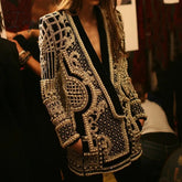 Ingvn - new Beaded Geometric Autumn Winter Long Sleeves V-Neck Vintage Ladies Outwear vintage fashion Overcoats