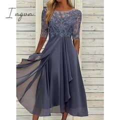 Ingvn - Women‘s Cocktail Party Dress Lace Dress Midi Dress Green Blue Purple Half Sleeve Floral Embroidery Lace Summer Spring Crew Neck Elegant Classic Wedding Guest 2023 S M L XL XXL 3XL