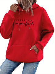 Letter Print Kangaroo Pocket Hoodie, Casual Long Sleeve Drawstring Hoodies Sweatshirt, Women's Clothing