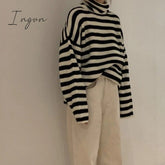 Ingvn - Vintage Striped Loose Turtleneck Knitted Sweater
