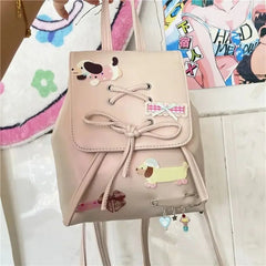 Ingvn Y2k Backpack Women Fashion Cartoon Bear Spice Girls Backpacks for Ladies Pink Casual Versatile Design Drawstring Bag