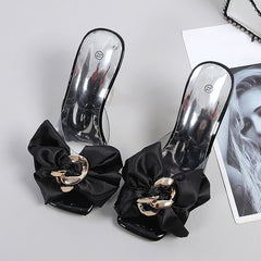 Transparent Slippers For Women Summer Fashion Pink Butterfly-knot Designer Sandals Clear Heels Size 46 Female Shoes