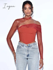 Ingvn - Sheer Mesh Sleeve Sexy Crop Top Women Fashion With Zipper Strapless Backless Corset Tops Female Club Party Short Tops