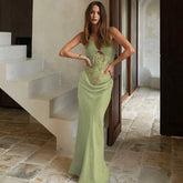 Sheer Lace Hollow Out Sexy Maxi Dress For Women Gown Halter Deep V Neck Sleeveless Backless Bodycon Long Dress