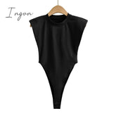 Ingvn - Sexy tops women Summer one-pieces bodycon bodysuit padded shoulder bodysuit black sleeveless body suits for women white
