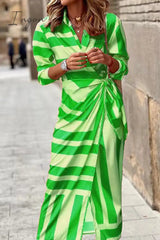Ingvn - Fashion Print Split Joint Turndown Collar Shirt Dress Dresses(3 colors)