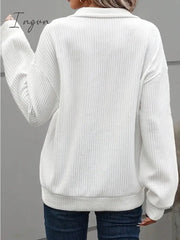 Ingvn - Women's Sweatshirt Pullover Basic Button Drawstring White Solid Color Casual V Neck Long Sleeve Top Micro-elastic Fall & Winter
