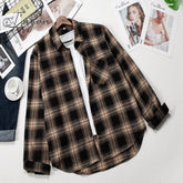 Ingvn - Plaid Shirts Women Top And Blouses Long Sleeve Oversized Cotton Ladies Casual Blusas One Pocket Loose Female Checked Shirt