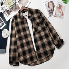 Ingvn - Plaid Shirts Women Top And Blouses Long Sleeve Oversized Cotton Ladies Casual Blusas One Pocket Loose Female Checked Shirt