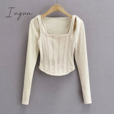 Ingvn - Sexy cropped tops women 2023 Summer knit tank top fish bone corset top white crop top ribbed cute black tops sets punk clothes