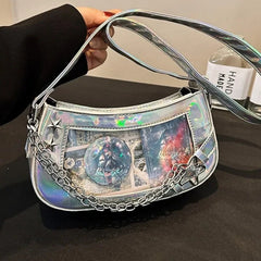Ingvn Laser Silver Shoulder Bag for Women Designer Casual Fashion Transparent Lolita Ita Bag Jk All-match Chain Y2k New Handbag