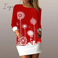 Ingvn - Autumn Women Elegant Floral Print Patchwork Dress Casual Long Sleeve Straight Dresses Female Long Sleeve Loose Vintage Vestidos