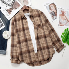 Ingvn - Plaid Shirts Womens Blouses Long Sleeve Lady Checked Tops Loose Female Outwear Casual Clothes Spring Autumn News