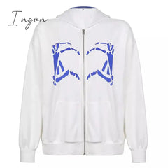 Ingvn - Spring Y2K Streetwear Women's Letter Embroidery Printing Punk Oversized Hoodie Women Hip Hop Couple Gray Zipper Sweatshirt Women