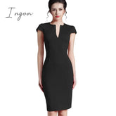 Ingvn - Nice-forever Office Women Vintage Summer Solid Deep V neck Zipper Back Formal Stretch Pencil work Bodycon Pocket Dress 521