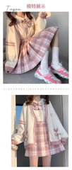 Ingvn - Spring Japanese Kawaii Fashion Pink Cardigan Women Harajuku Knitted Sweater Cute Bow Heart Korean College Style JK Uniform Coat