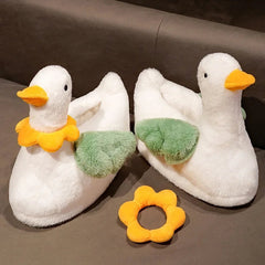 Ingvn Cute Cartoon Duck Fluffy Slippers For Woman Winter Warm Shoes Soft Plush Funny Flower Girls Indoor Home Floor Slipper
