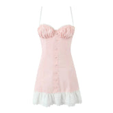 Summer Women White Patchwork Red Plaid Sling Mini Dress Sexy Thin Straps Lace Up Back A-line Party Dresses Holiday Robe