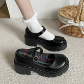 Platform Heels Mary Jane Shoes Simple Lolita Black Platform Heeled Shoes Student College Sweet Medium Heel Women Single Shoes