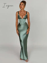 Ingvn - Satin V Neck Backless Maxi Dress Women Spaghetti Strap Bodycon Long Dress Elegant Sexy Party Club Dress Vestidos