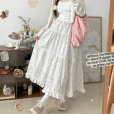 Pphmm 90s fashion Young-Looking Wooden Ear Small Fresh Floral Skirt Women's Japanese Soft Girl Niche Super Sweet Stitching Cake Dress