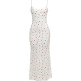 Elegant Heart Print Ribbed Maxi Dress Women Summer Y2K Trend Square Collar Backless Robe Daily Casual Fashion Outfits