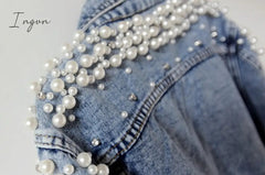 Ingvn - Denim Jacket Women New Autumn Women's Jean Jackets Pearl Casual Denim Jacket Women Coat Long Sleeve Outerwear