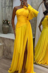 Ingvn - Elegant Solid Fold Oblique Collar Evening Dress Dresses