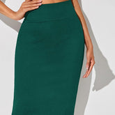 Elegant High-Waist Pencil Skirt for Women - Solid Color, Stretchy Polyester Blend, Machine Washable - Perfect for Spring/Summer/Fall