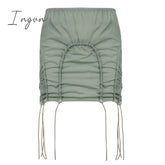 Ingvn - Hot Sell Retro Green Low Waist Summer Beach Skirt Drawstring Hem Slim Y2K Mini Skirts Womens Vintage Casual Vacation Outfits