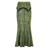 Elegant Lace Stitching Green Skirt Vintage Floral Slim-fitting Low Rise Long Skirts for Women y2k Fairycore Ladies Retro