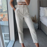 Woman White Career Pant Office Lady Straight Pants Belt Casual Ankle Length Women Trousers Oem Female Suit Set