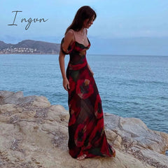 Ingvn - Outfits Summer New Beach Vacation Bohemian Fashion Shoulder Straps Sleeveless High Waist One Shoulder Temperament Elegant Long Dress