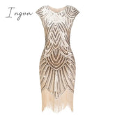 Ingvn - 1920s Flapper Dress Great Gatsby Dress O-Neck Cap Sleeve Sequin Fringe Party Midi Dress Vestido De Verano Summer Women Dress