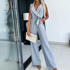 Ingvn - Summer Casual Loose Jumpsuit Female Fashion Printed Lapel Sleeveless High Waist One-piece Pants Elegant Women Social Overalls