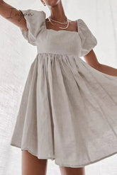 Ingvn - Casual Simplicity Solid Patchwork Square Collar Princess Short Sleeve Dress