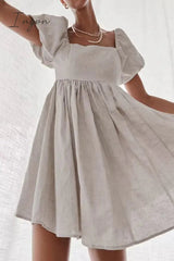 Ingvn - Casual Simplicity Solid Patchwork Square Collar Princess Short Sleeve Dress
