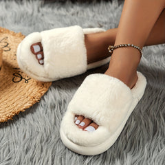 CozyPlus Furry House Slippers - Slippers with Single Band Open Toe Platform, Fuzzy Comfy Warm Design for Home Relaxation - Perfect for Cold Winter Days