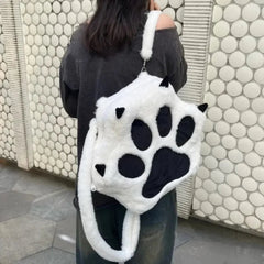 Ingvn Cute Cat Paw Plush Backpack with Adjustable Straps Kawaii Bag with Zipper JK Girls Bag Cartoon Backpack for Women Girls