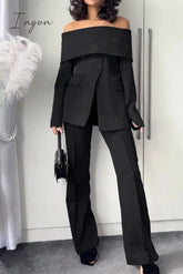 Ingvn - Elegant Solid Off the Shoulder Long Sleeve Two Pieces
