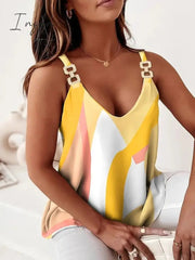 Ingvn - Women's Tank Top Camisole Going Out Tops Summer Tops White Yellow Pink Graphic Anchor Patchwork Print Sleeveless Daily Casual V Neck