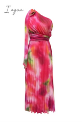 Ingvn - Fashion Patchwork Tie-dye One Shoulder Waist Skirt Dresses