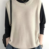 Women's Casual Solid Crew Neck Knitted Sleeveless Loose Fit Vest Sweater, Soft and Cozy Winter Clothing