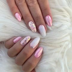 24pcs Long Almond False Nails French Pink Cloud Star Press on Nails Fake Nails DIY Manicure Detachable Gradient Flash Nail Tips